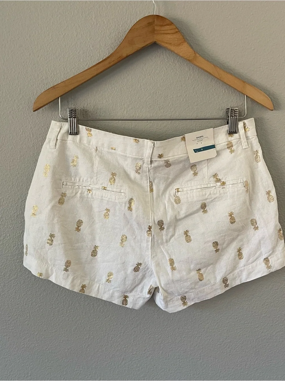 Old Navy Linen Pineapples Ivory/Gold Shorts Size 6 NWT
